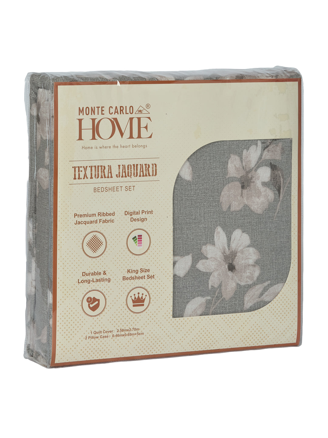 120 GSM Polyester King Size Bedsheet with 2 Pillow Covers Textura Jacquard Collection