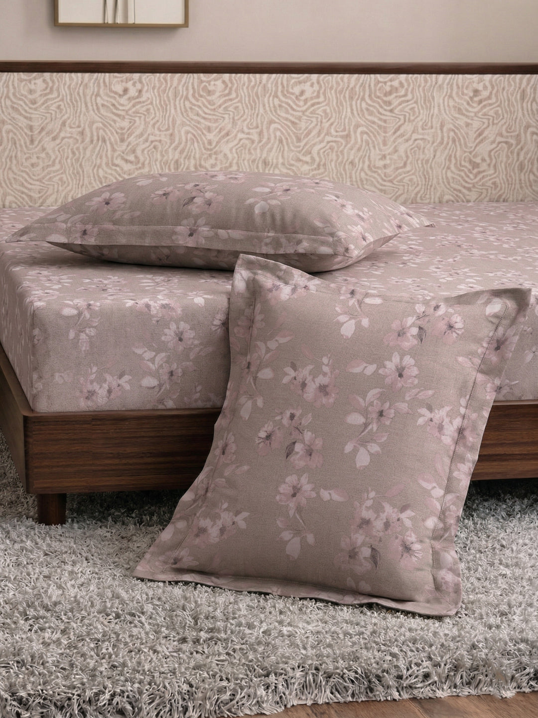 120 GSM Polyester King Size Bedsheet with 2 Pillow Covers Textura Jacquard Collection