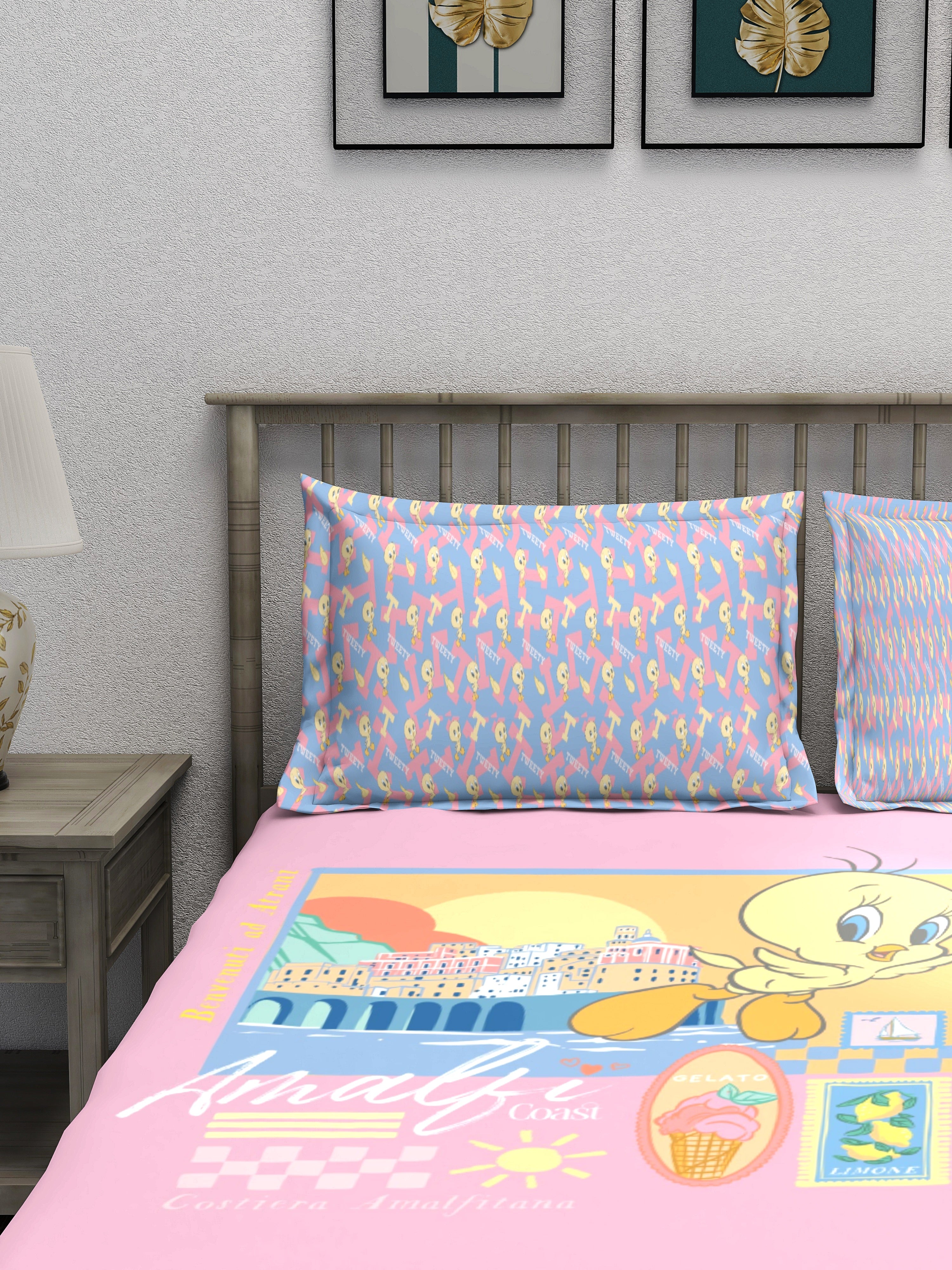Monte Carlo TOONX Cartoon Printed 110 GSM King Size Bedsheet with 2 Pillow Covers