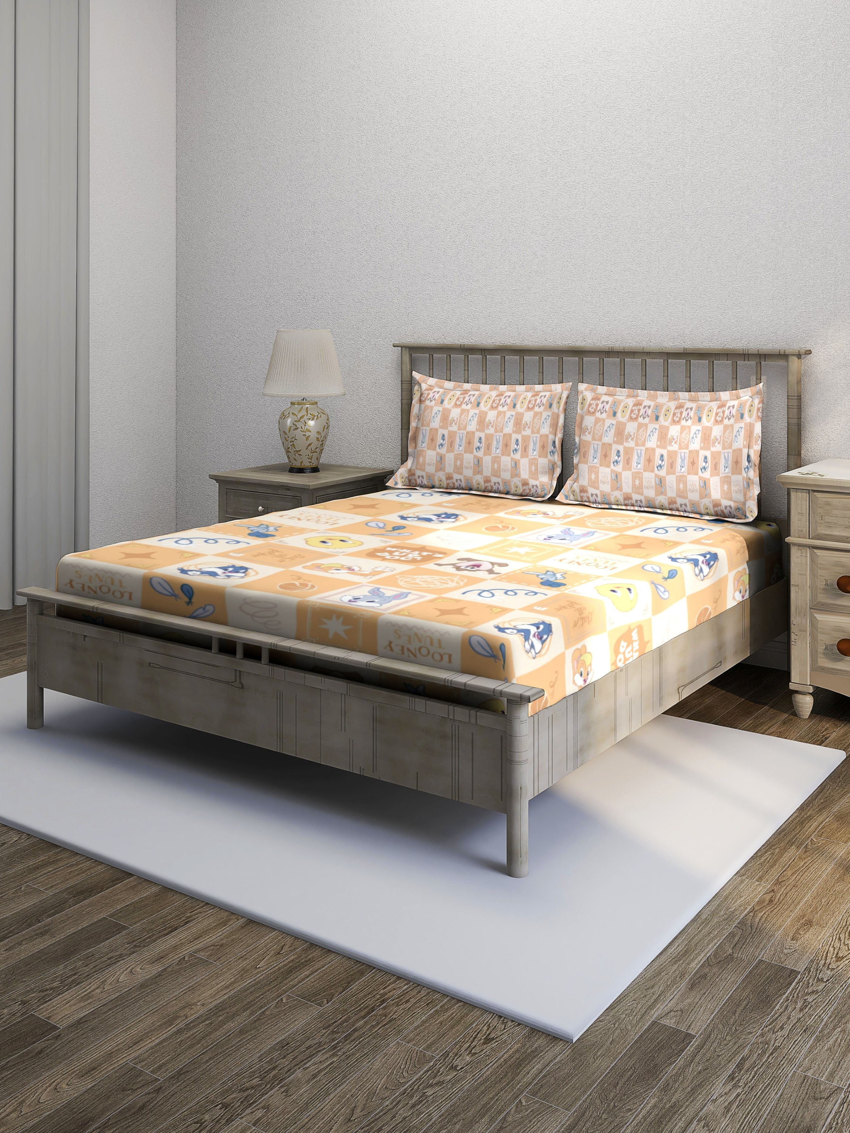 Monte Carlo TOONX Cartoon Printed 110 GSM King Size Bedsheet with 2 Pillow Covers