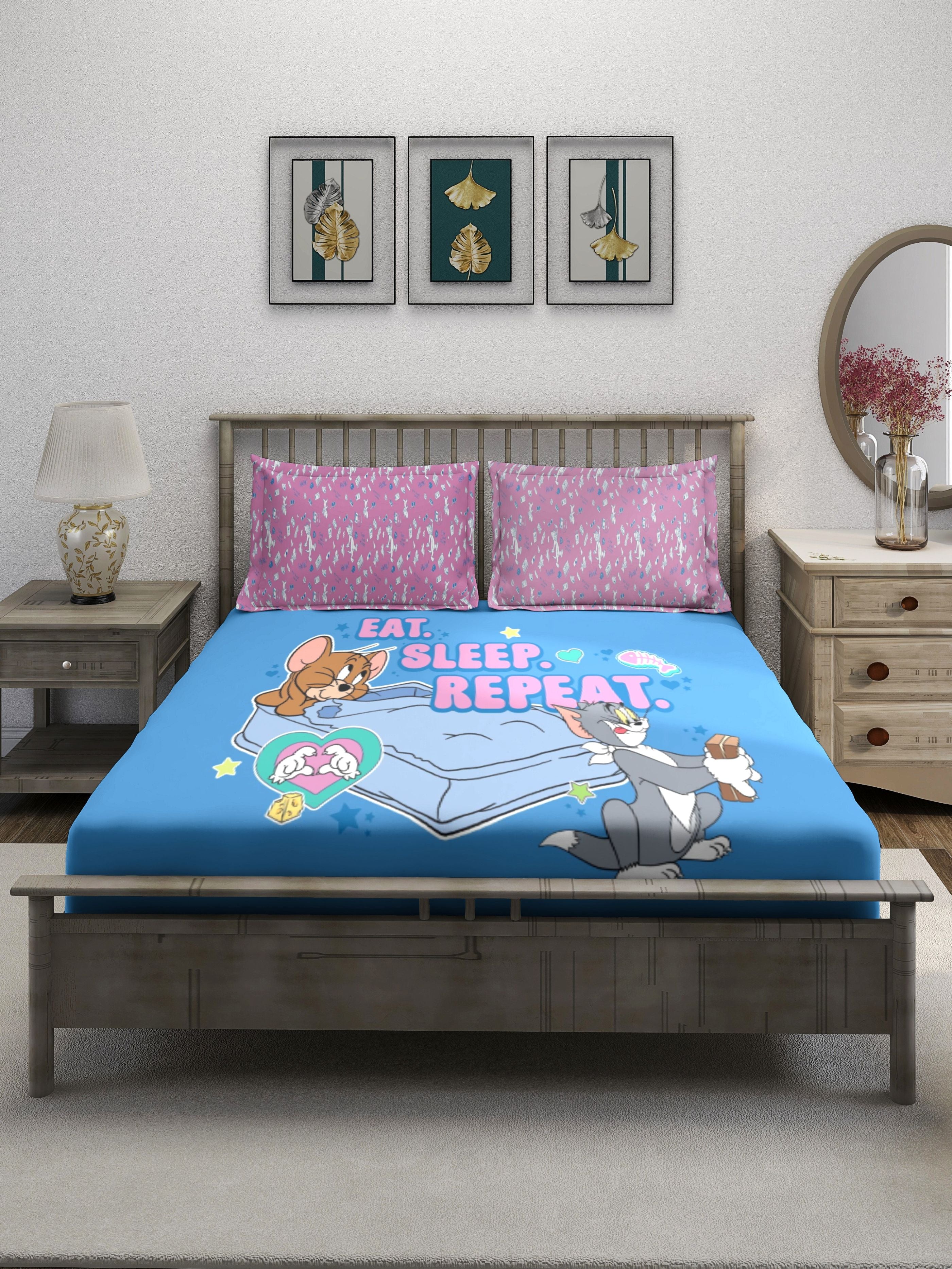 Monte Carlo TOONX Cartoon Printed 110 GSM King Size Bedsheet with 2 Pillow Covers