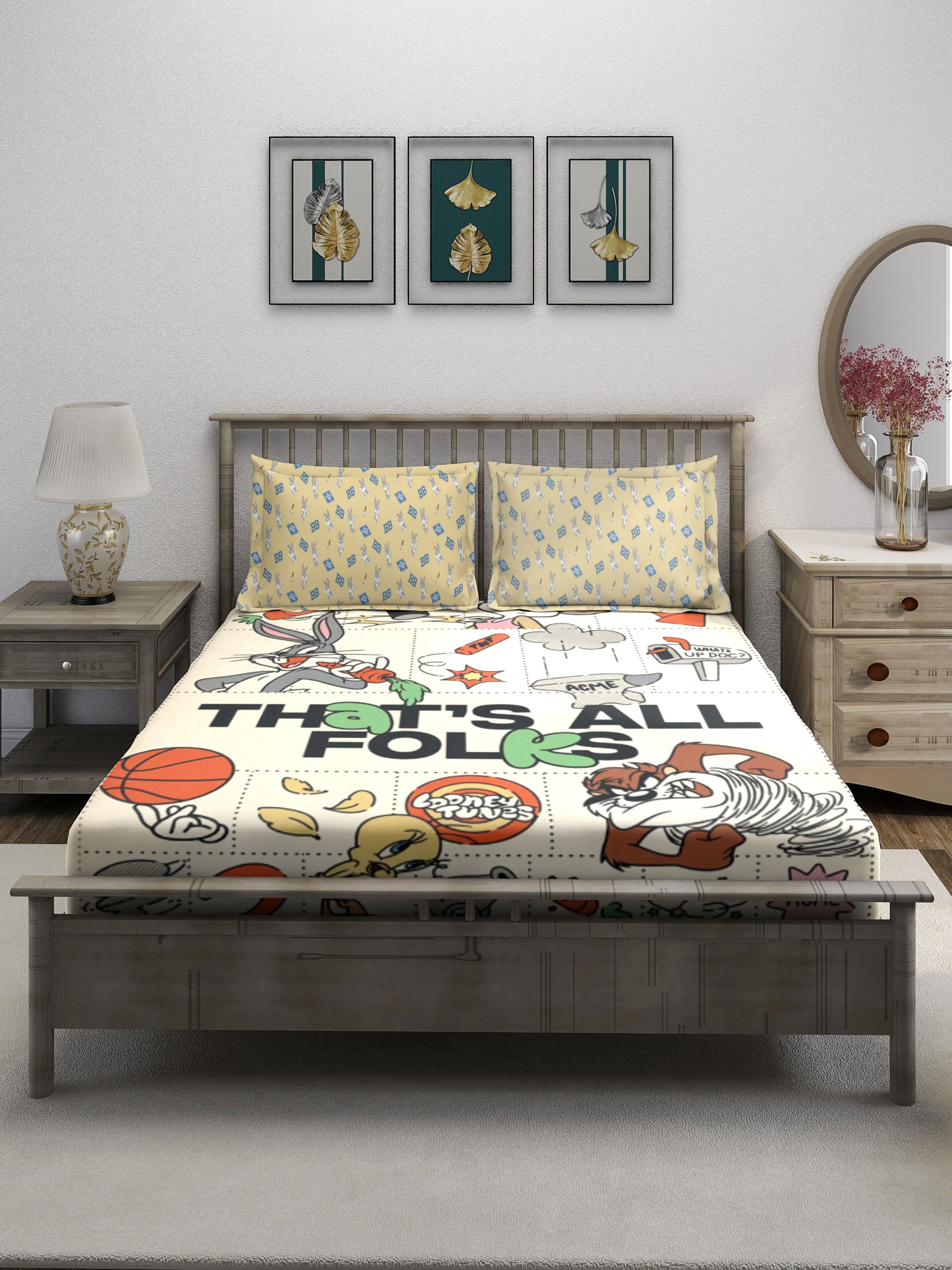 Monte Carlo TOONX Cartoon Printed 110 GSM King Size Bedsheet with 2 Pillow Covers