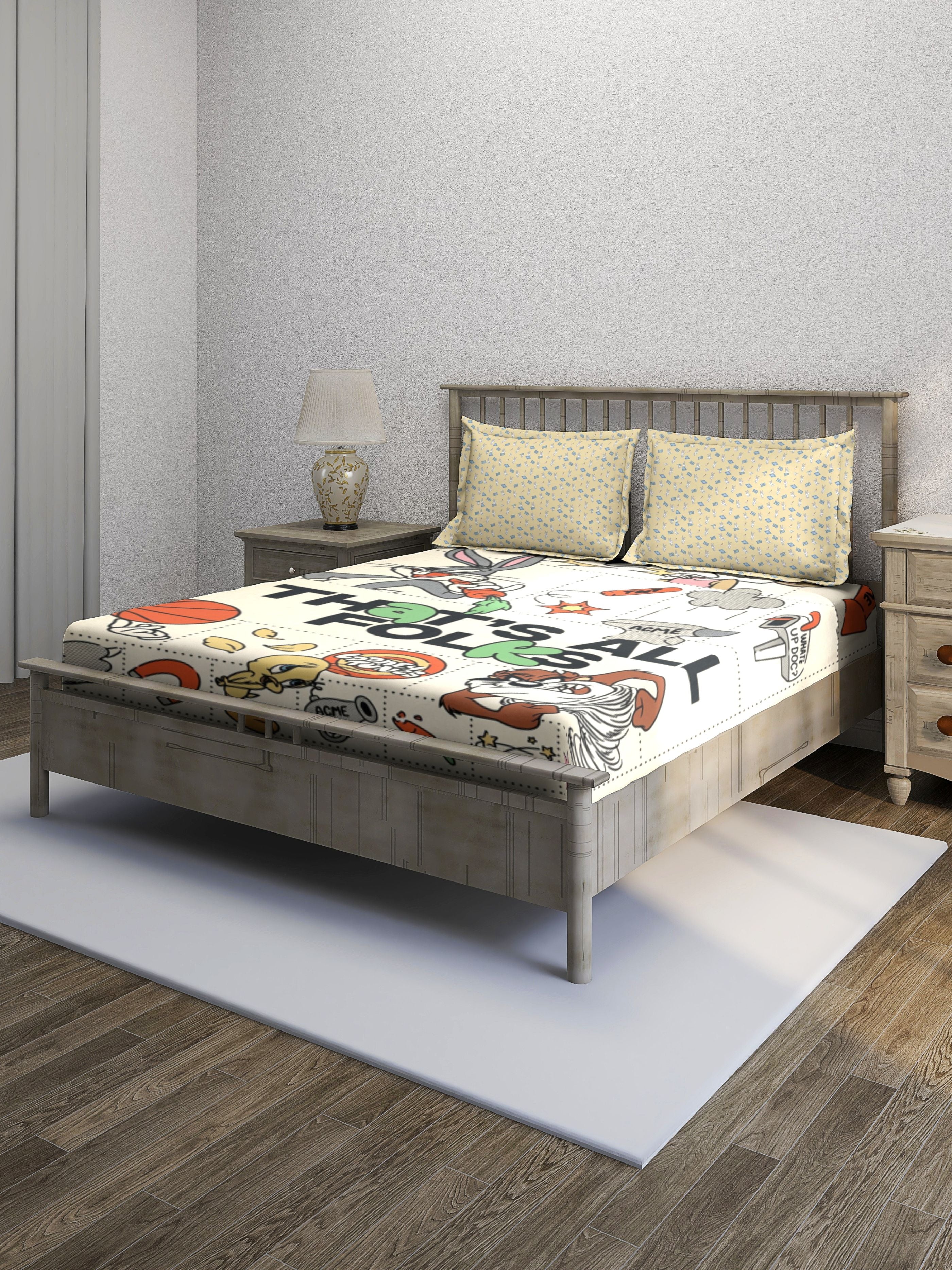 Monte Carlo TOONX Cartoon Printed 110 GSM King Size Bedsheet with 2 Pillow Covers