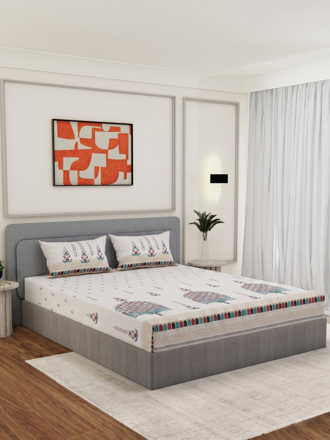 144 TC Pure Cotton King Size Bedsheet with 2 Pillow Covers Tradition Collection