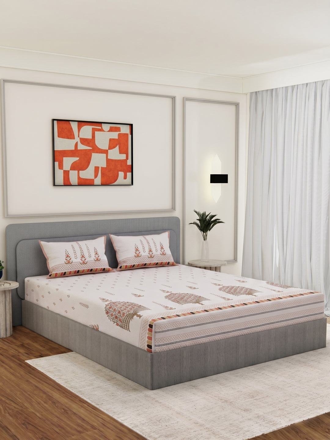 144 TC Pure Cotton King Size Bedsheet with 2 Pillow Covers Tradition Collection