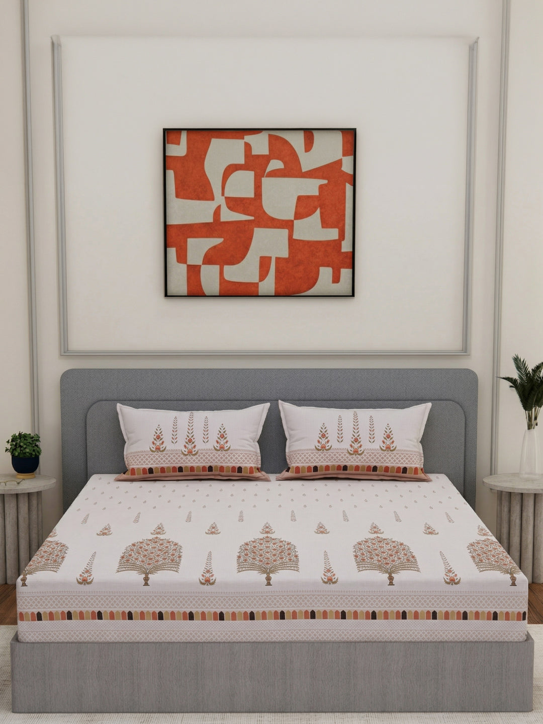 144 TC Pure Cotton King Size Bedsheet with 2 Pillow Covers Tradition Collection