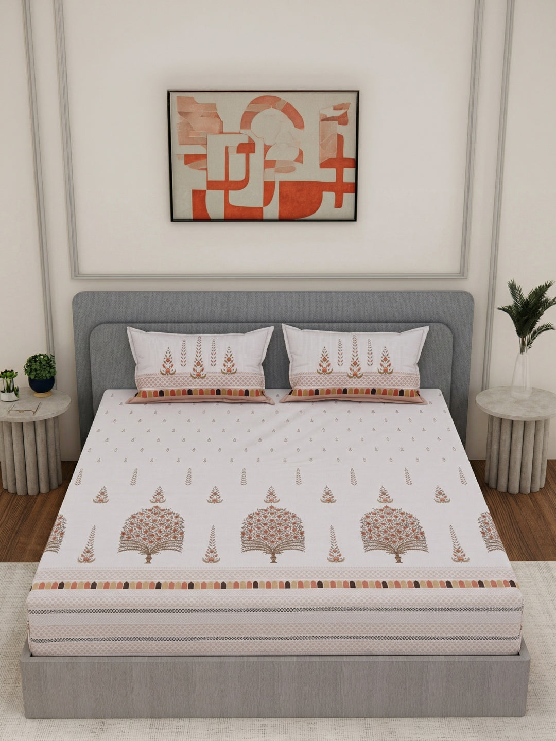 144 TC Pure Cotton King Size Bedsheet with 2 Pillow Covers Tradition Collection