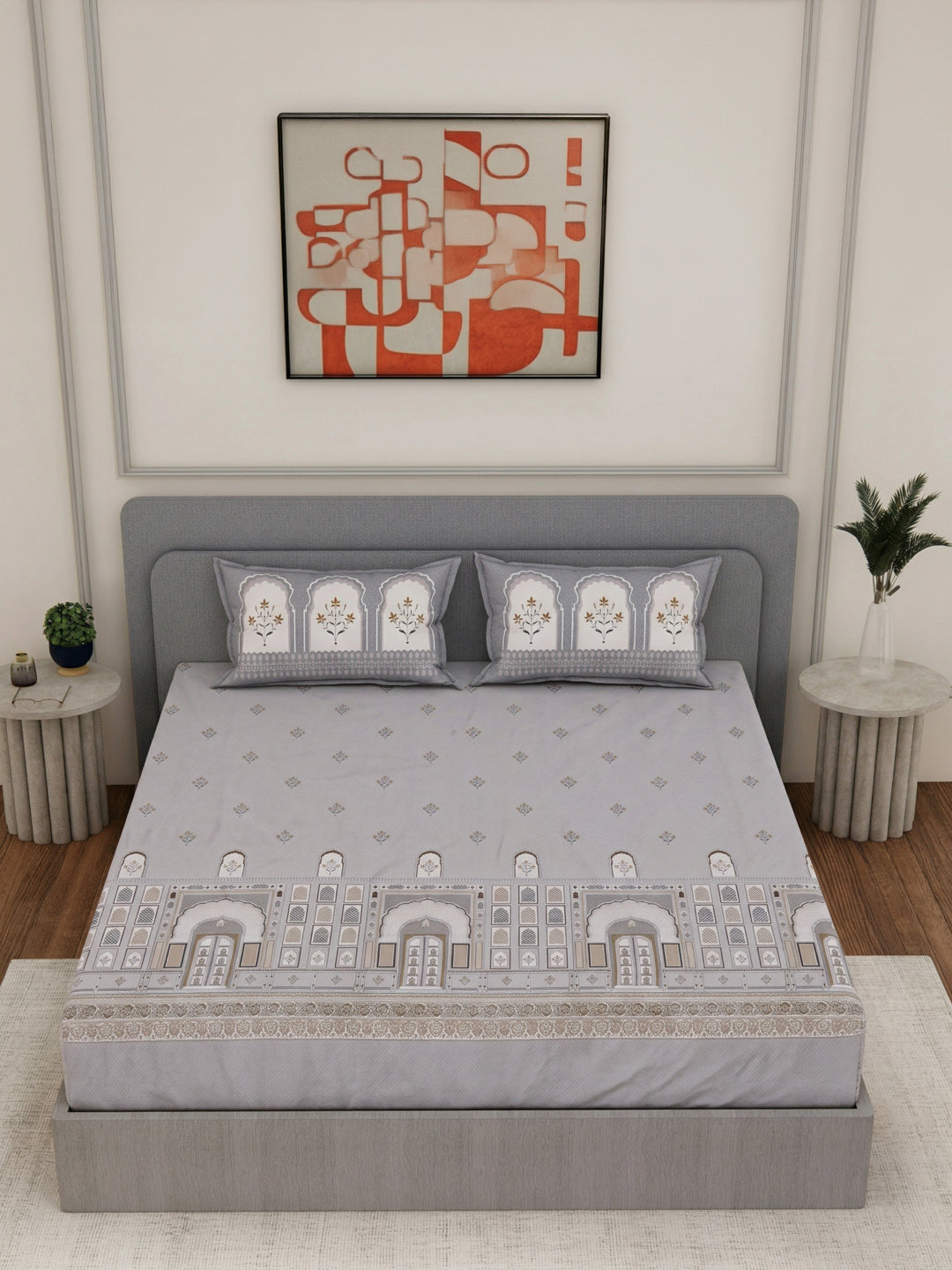 144 TC Pure Cotton King Size Bedsheet with 2 Pillow Covers Tradition Collection