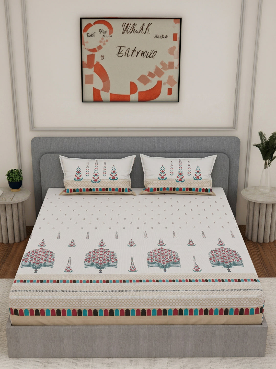 144 TC Pure Cotton King Size Bedsheet with 2 Pillow Covers Tradition Collection