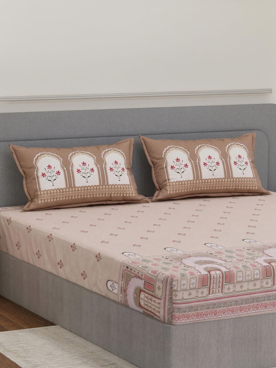 144 TC Pure Cotton King Size Bedsheet with 2 Pillow Covers Tradition Collection