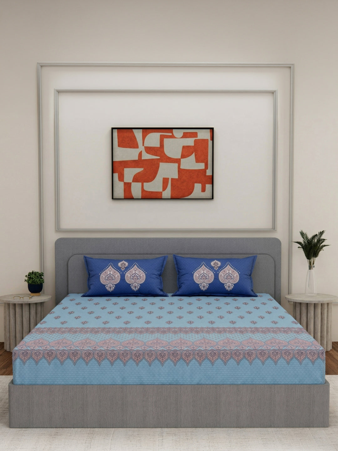 144 TC Pure Cotton King Size Bedsheet with 2 Pillow Covers Tradition Collection