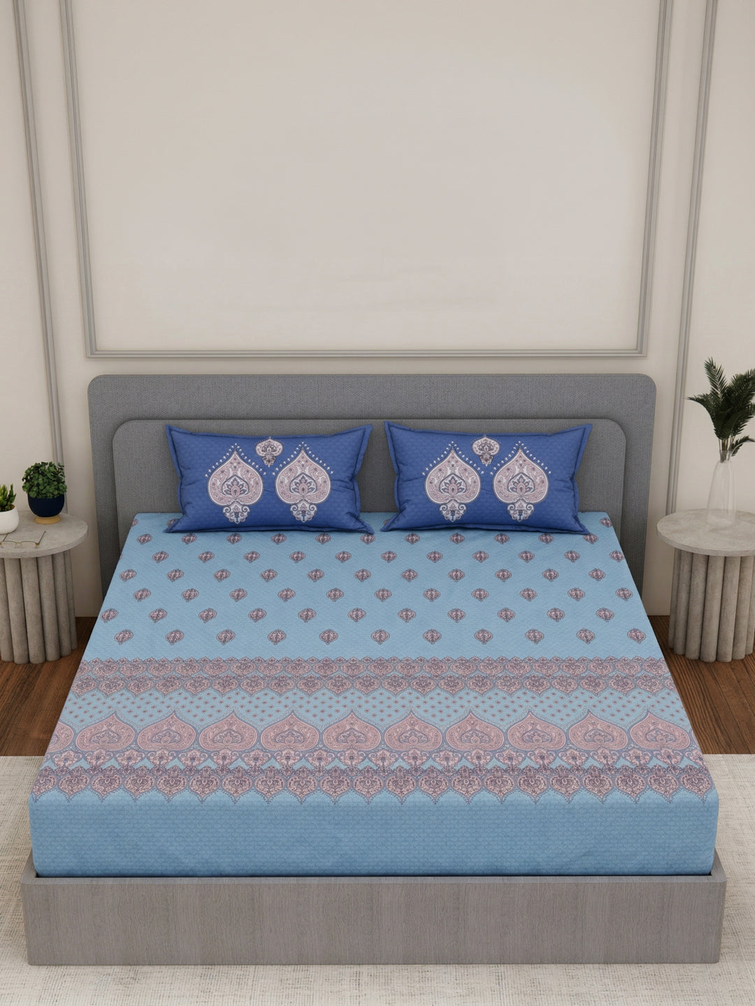 144 TC Pure Cotton King Size Bedsheet with 2 Pillow Covers Tradition Collection