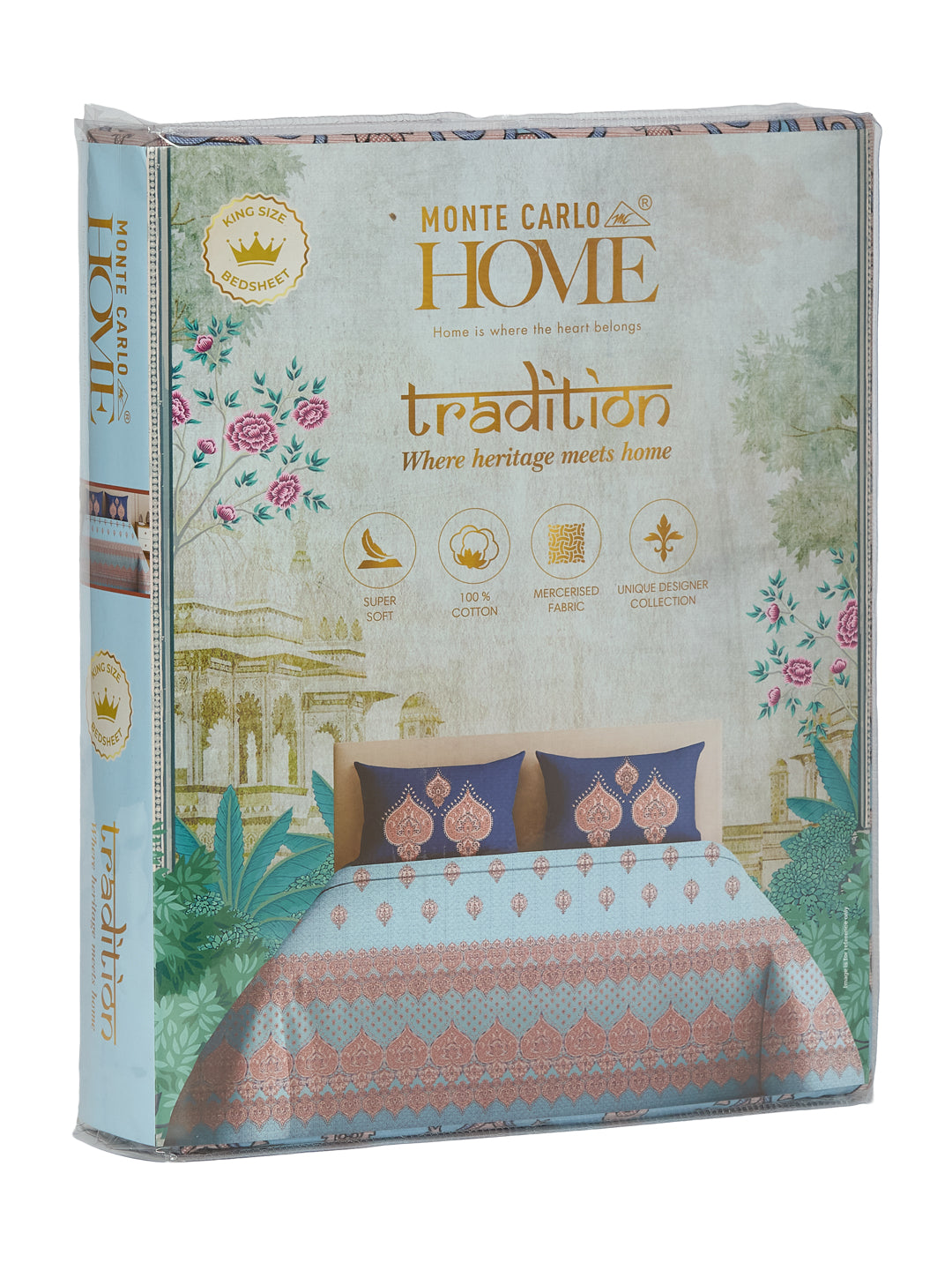 144 TC Pure Cotton King Size Bedsheet with 2 Pillow Covers Tradition Collection