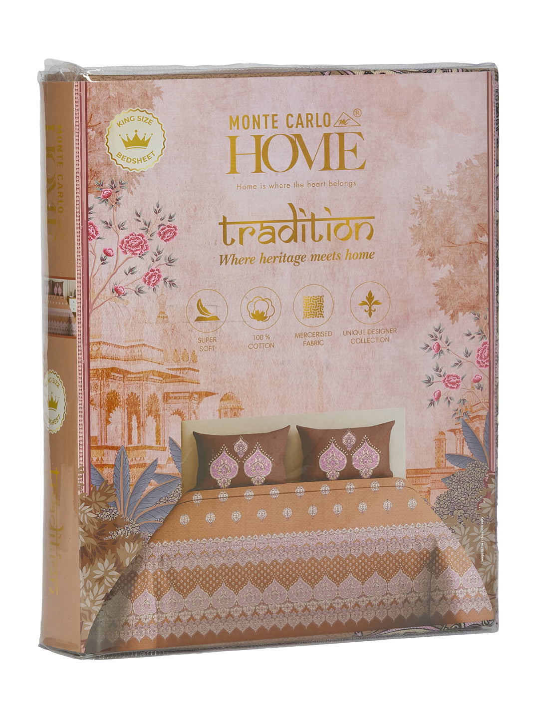 144 TC Pure Cotton King Size Bedsheet with 2 Pillow Covers Tradition Collection