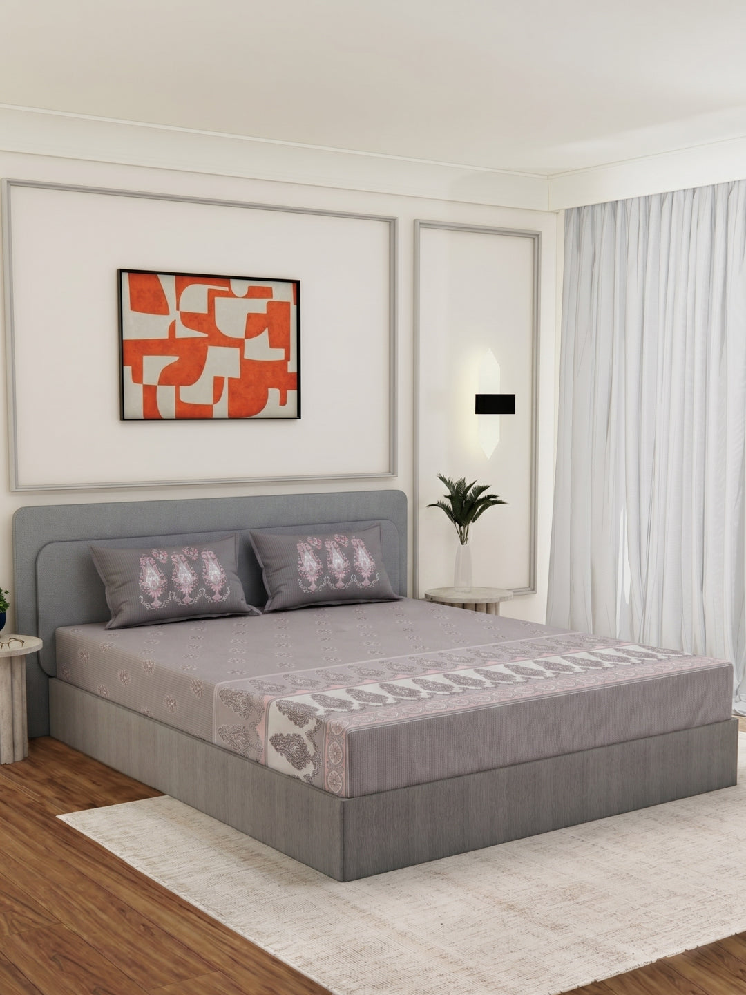 144 TC Pure Cotton King Size Bedsheet with 2 Pillow Covers Tradition Collection