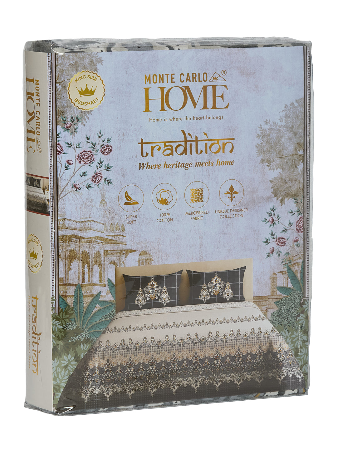 144 TC Pure Cotton King Size Bedsheet with 2 Pillow Covers Tradition Collection
