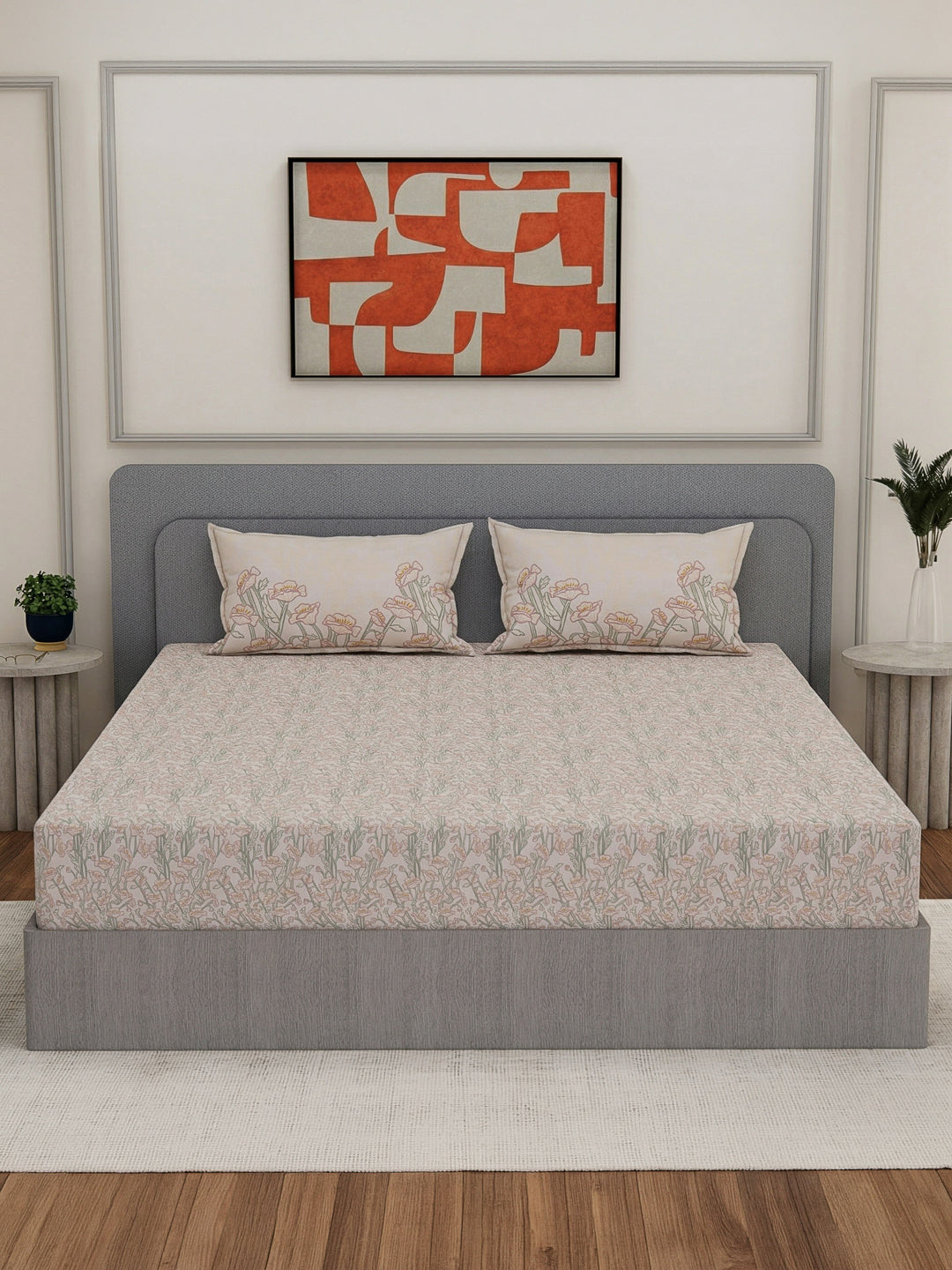 Premium 200 TC Pure Cotton King Size Bedsheet with 2 Pillow Covers Classique Unique Collection