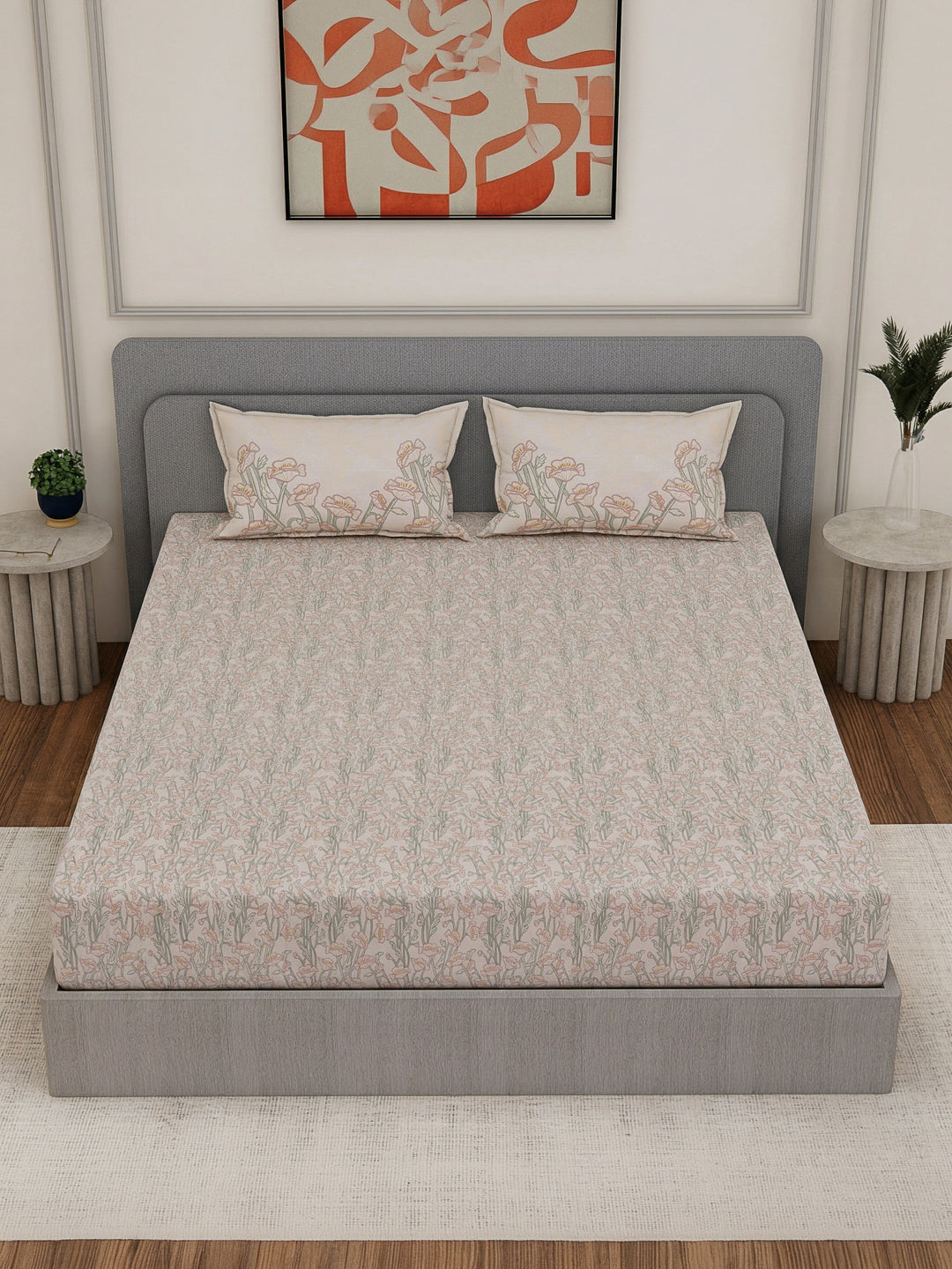 Premium 200 TC Pure Cotton King Size Bedsheet with 2 Pillow Covers Classique Unique Collection