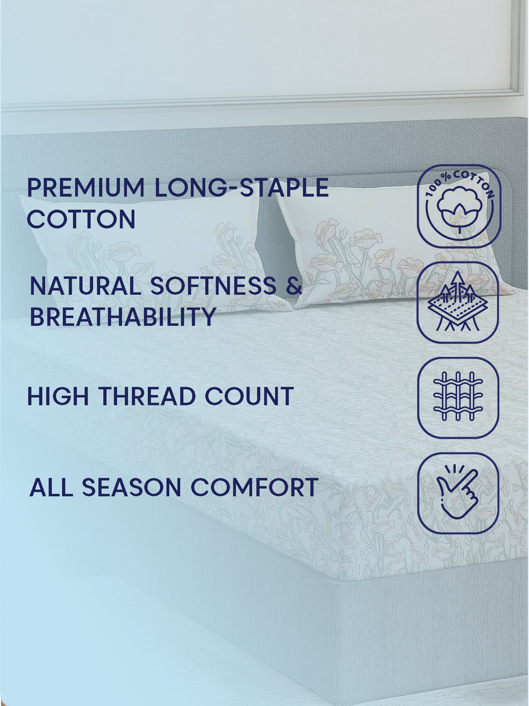 Premium 200 TC Pure Cotton King Size Bedsheet with 2 Pillow Covers Classique Unique Collection