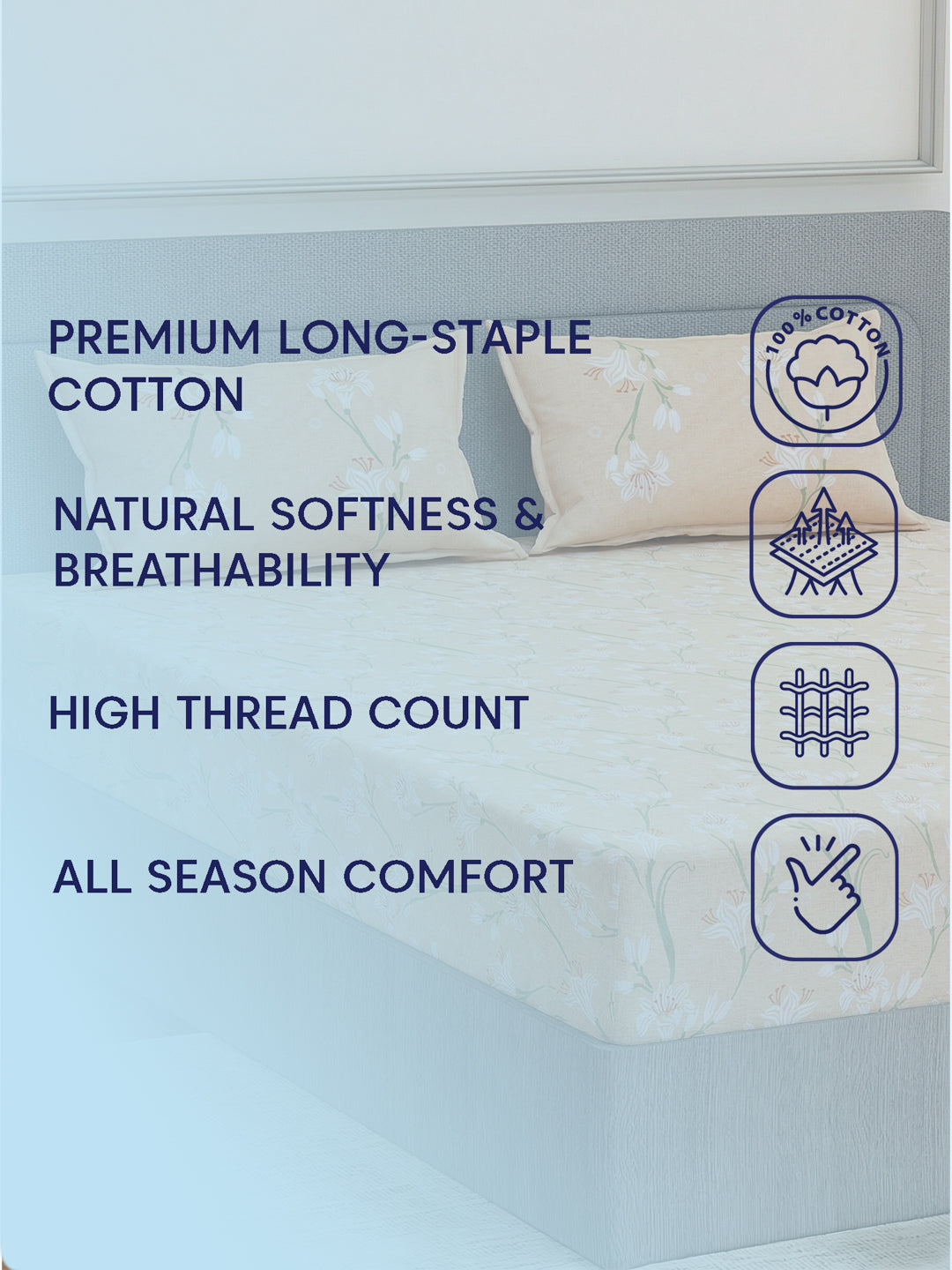 Premium 200 TC Pure Cotton King Size Bedsheet with 2 Pillow Covers Classique Unique Collection