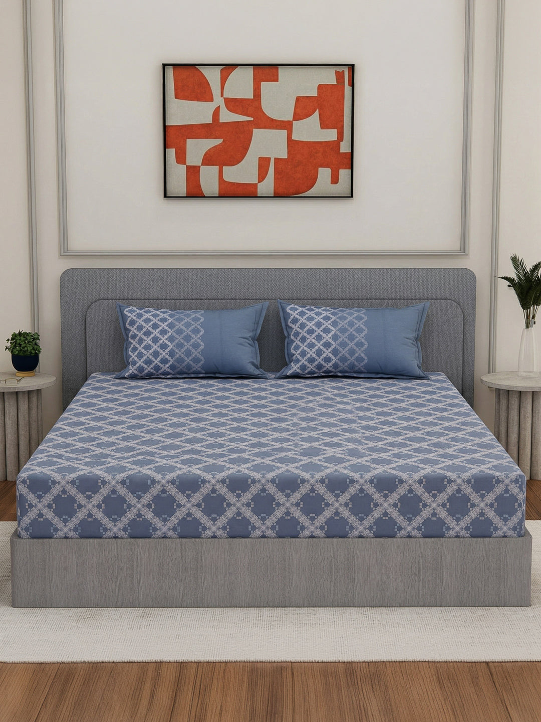 Premium 200 TC Pure Cotton King Size Bedsheet with 2 Pillow Covers Classique Unique Collection