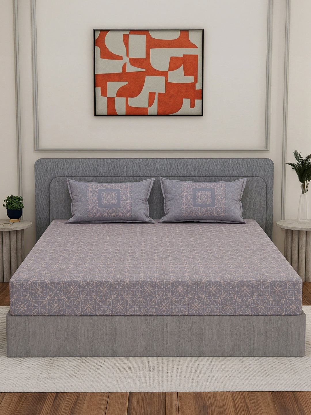 Premium 200 TC Pure Cotton King Size Bedsheet with 2 Pillow Covers Classique Unique Collection