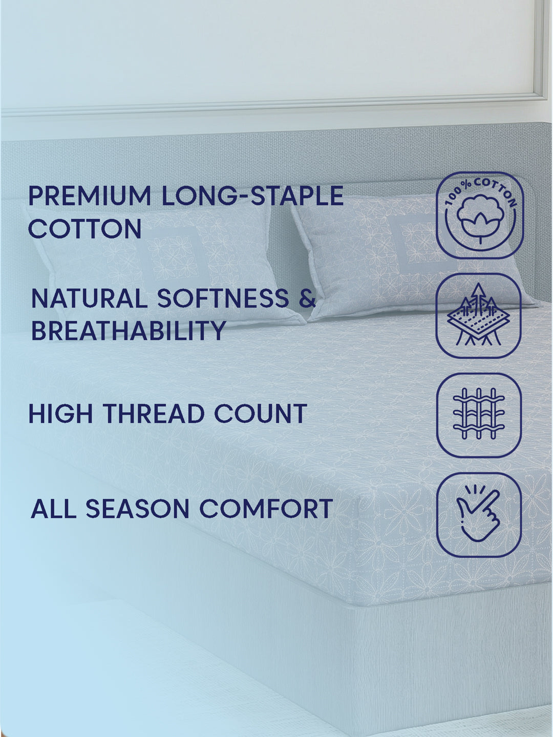 Premium 200 TC Pure Cotton King Size Bedsheet with 2 Pillow Covers Classique Unique Collection