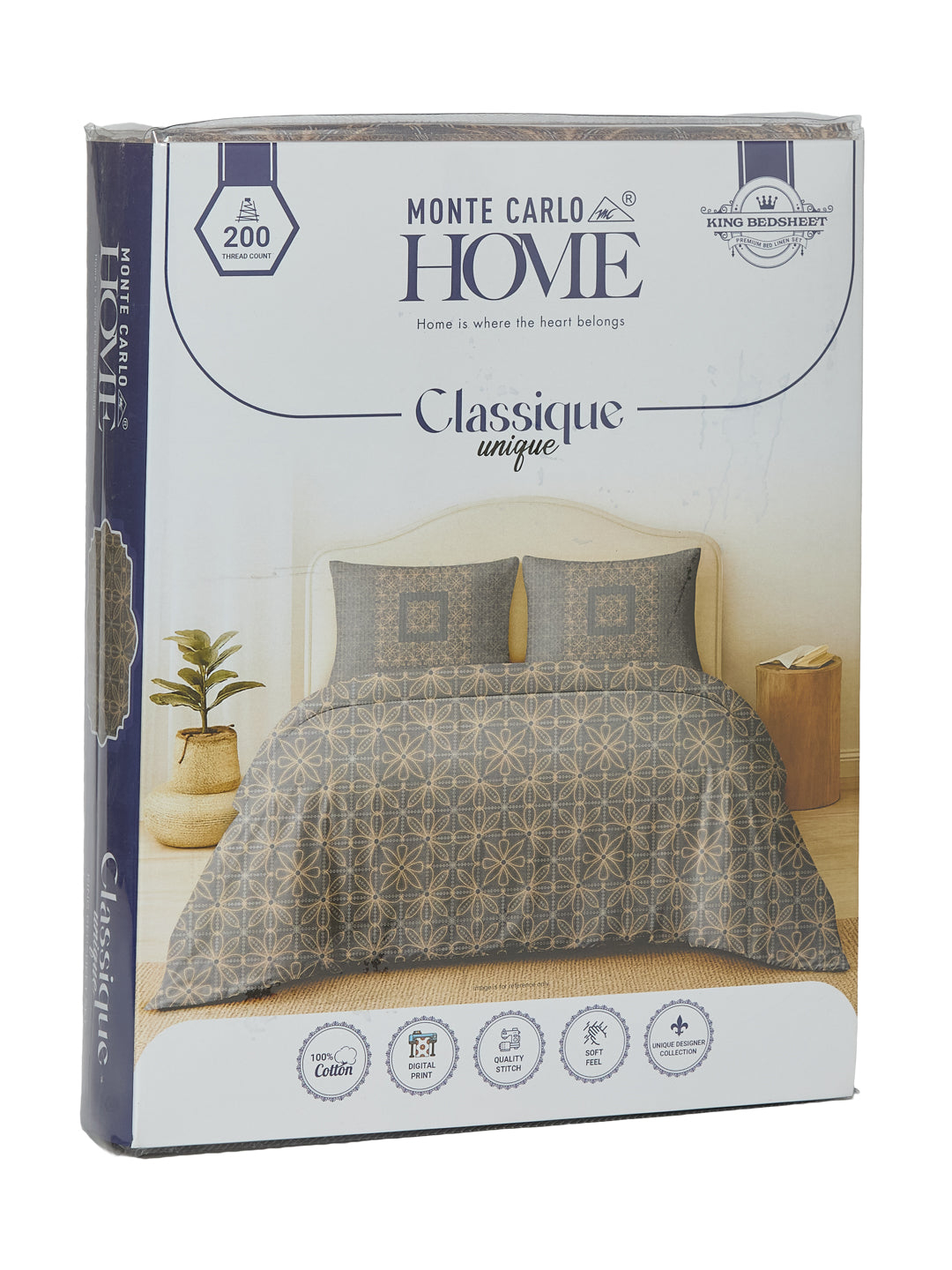 Premium 200 TC Pure Cotton King Size Bedsheet with 2 Pillow Covers Classique Unique Collection