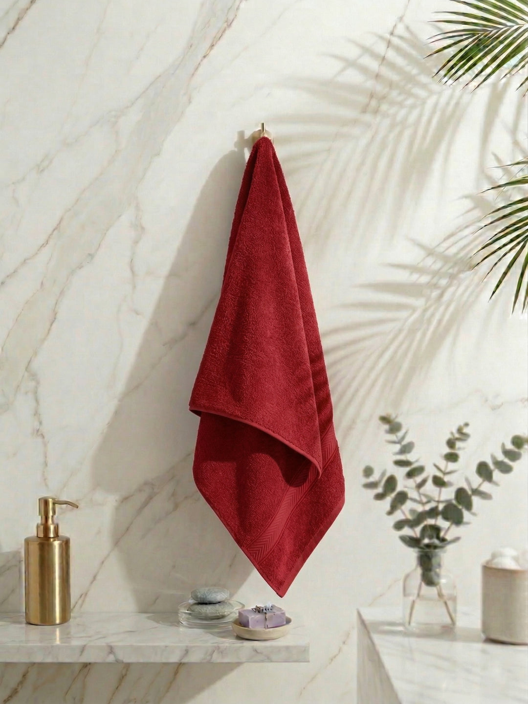 Premium Red 100% Cotton Solid 525 GSM Bath Towel Amber 1 Pc Pvc Pack