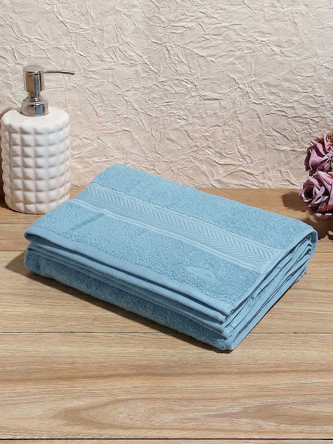 Premium Sky Blue 100% Cotton Solid 525 GSM Bath Towel Amber 1 Pc Pvc Pack