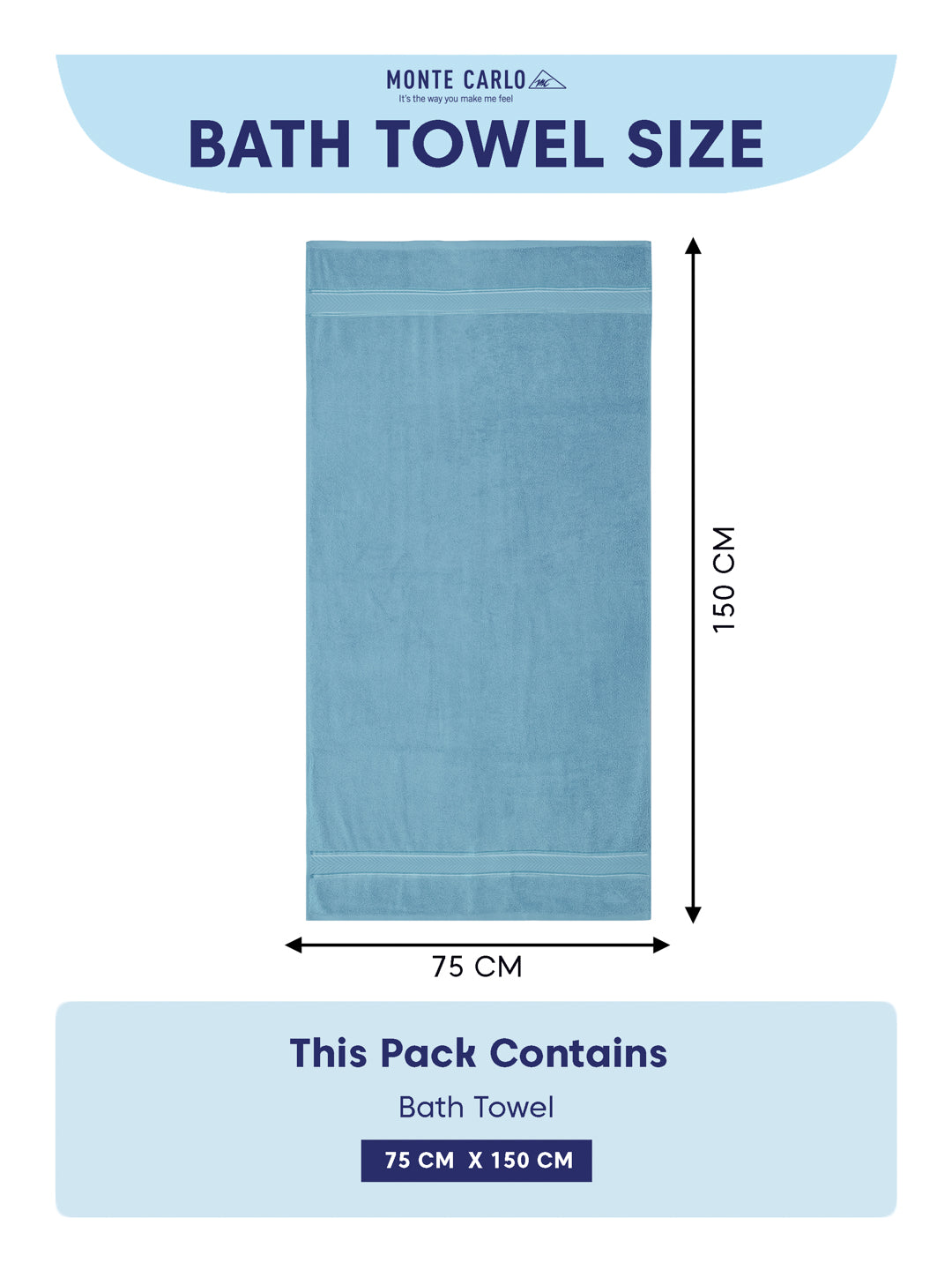 Premium Sky Blue 100% Cotton Solid 525 GSM Bath Towel Amber 1 Pc Pvc Pack