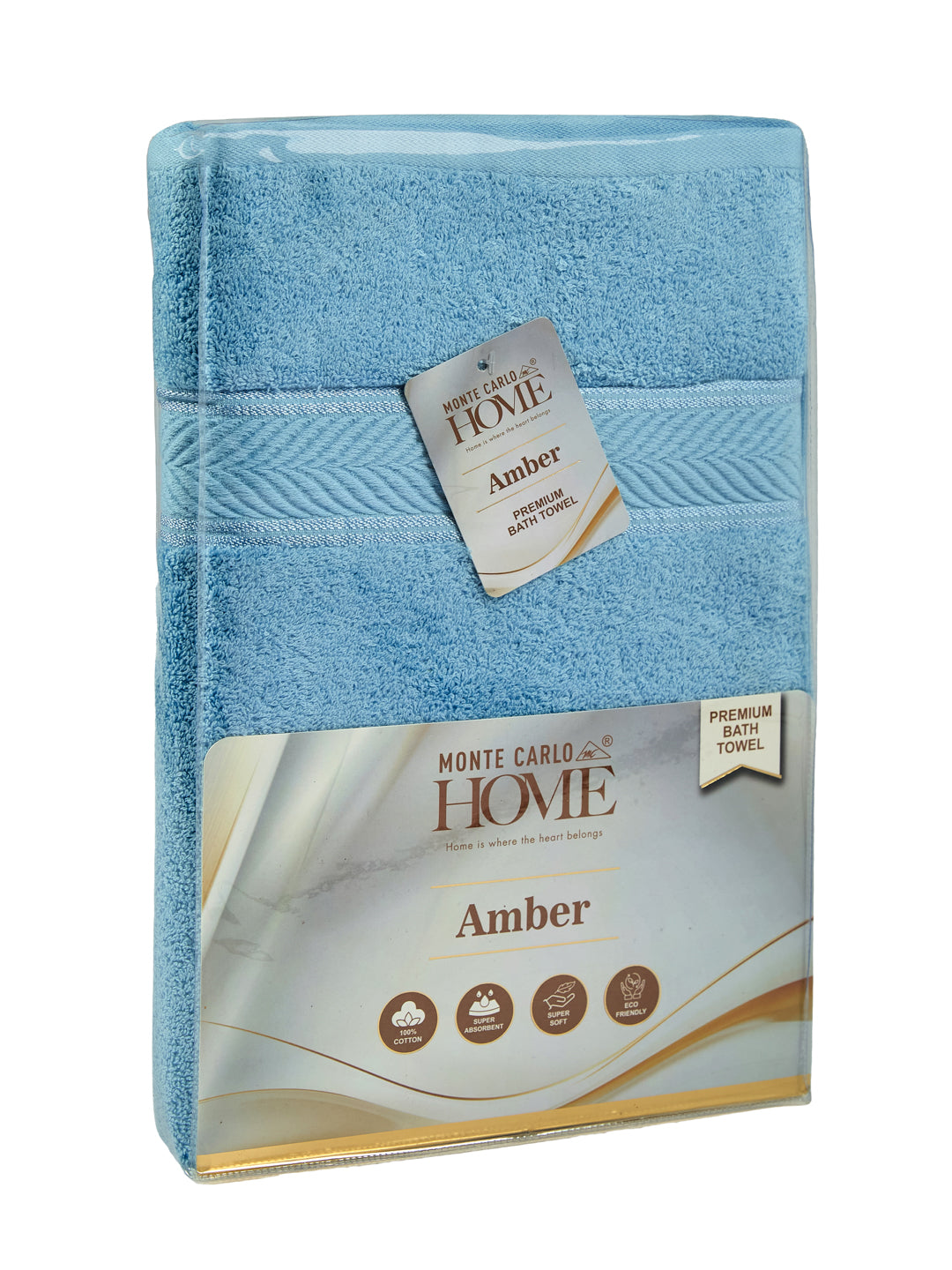 Premium Sky Blue 100% Cotton Solid 525 GSM Bath Towel Amber 1 Pc Pvc Pack