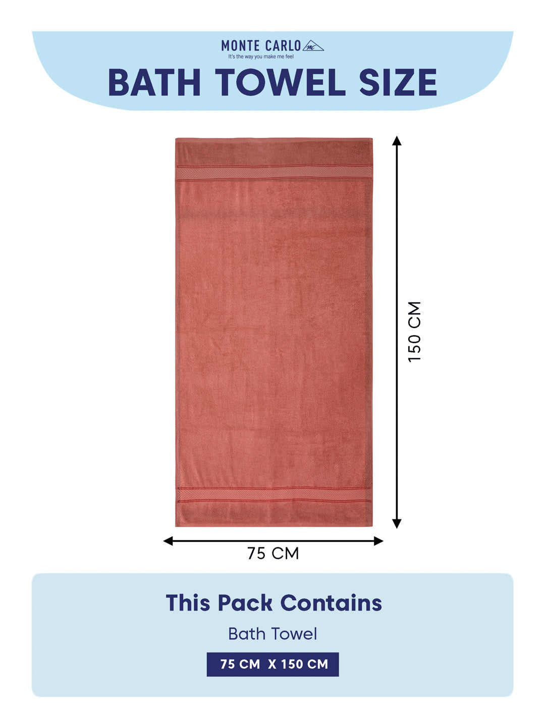 Premium Peach Pink 100% Cotton Solid 525 GSM Bath Towel Amber 1 Pc Pvc Pack