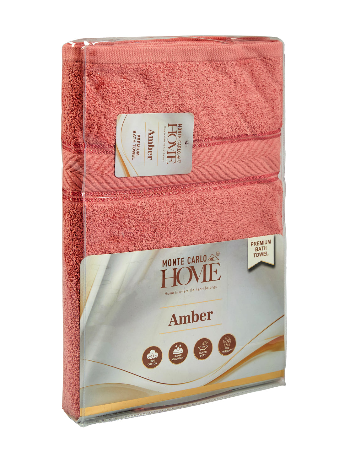 Premium Peach Pink 100% Cotton Solid 525 GSM Bath Towel Amber 1 Pc Pvc Pack
