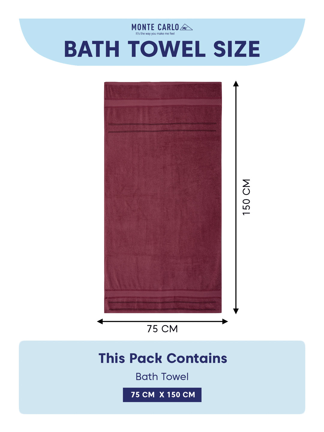 Premium Maroon 100% Cotton Solid 525 GSM Bath Towel Amber 1 Pc Pvc Pack