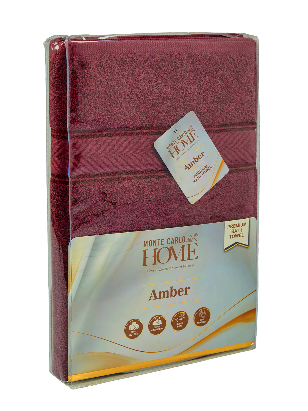 Premium Maroon 100% Cotton Solid 525 GSM Bath Towel Amber 1 Pc Pvc Pack