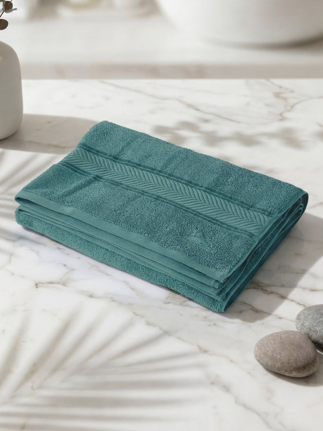 Premium Light Green 100% Cotton Solid 525 GSM Bath Towel Amber 1 Pc Pvc Pack