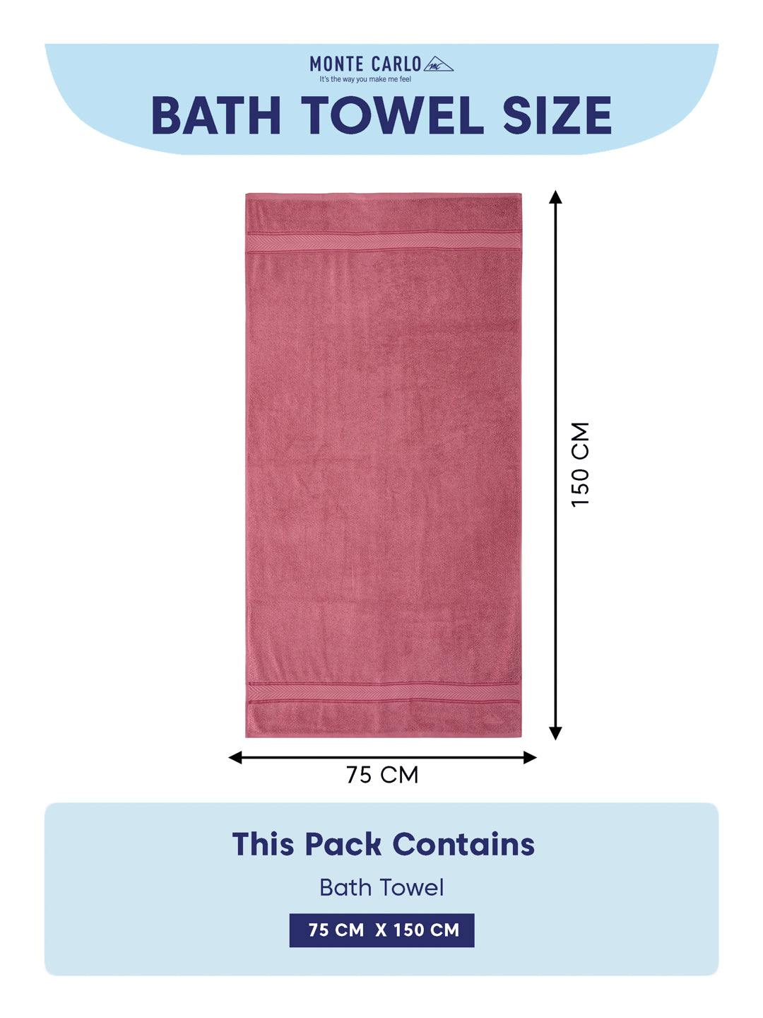 Premium Dusty Rose 100% Cotton Solid 525 GSM Bath Towel Amber 1 Pc Pvc Pack