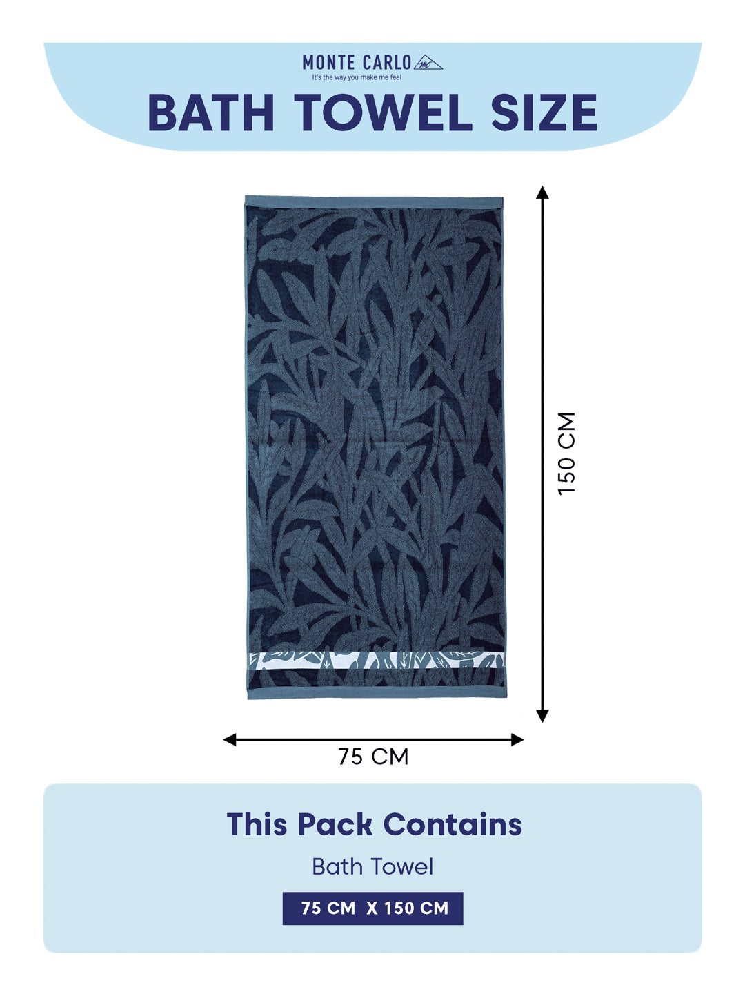 Luxury Navy Blue Bamboo Cotton Self Design 630 GSM Bath Towel Eco Bamboo Bliss 1 Pc Pvc