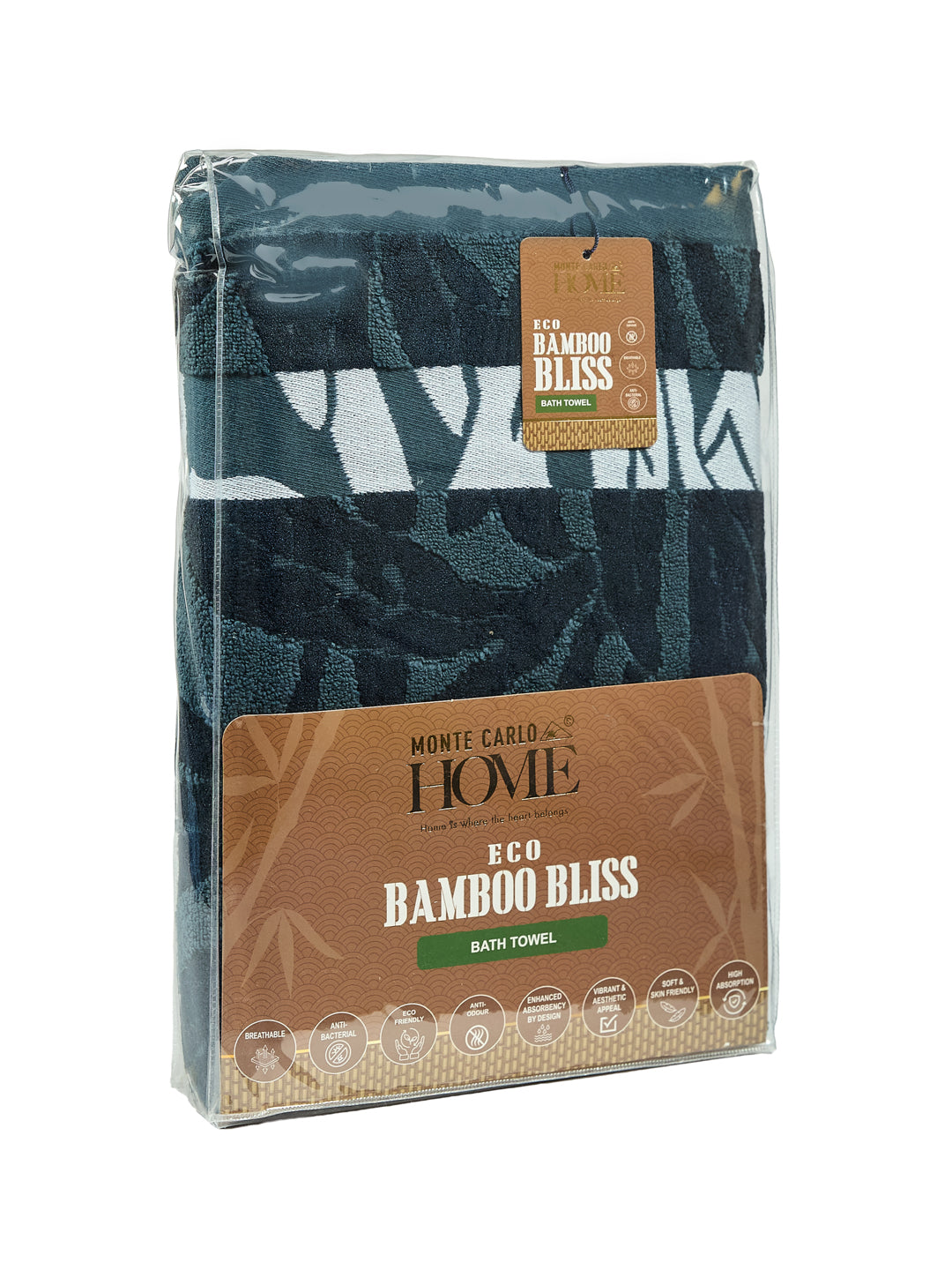Luxury Navy Blue Bamboo Cotton Self Design 630 GSM Bath Towel Eco Bamboo Bliss 1 Pc Pvc