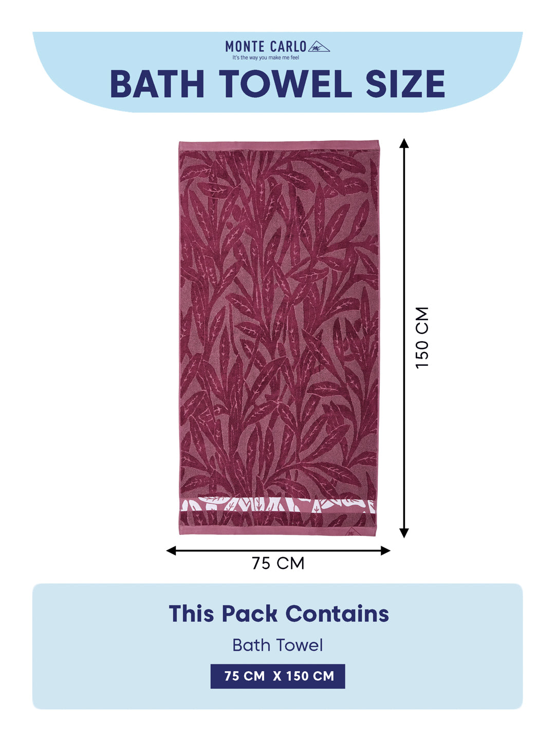 Luxury Burgundy Bamboo Cotton Self Design 630 GSM Bath Towel Eco Bamboo Bliss 1 Pc Pvc