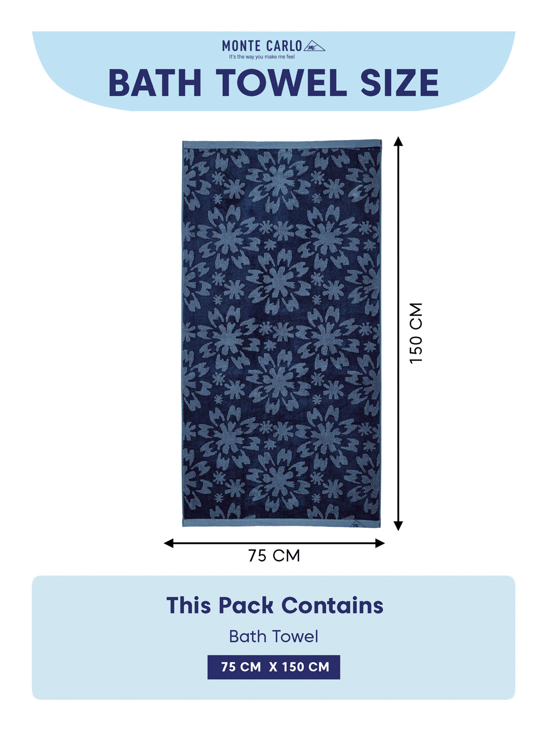 Luxury Navy Blue Bamboo Cotton Self Design 630 GSM Bath Towel Eco Bamboo Bliss 1 Pc Pvc