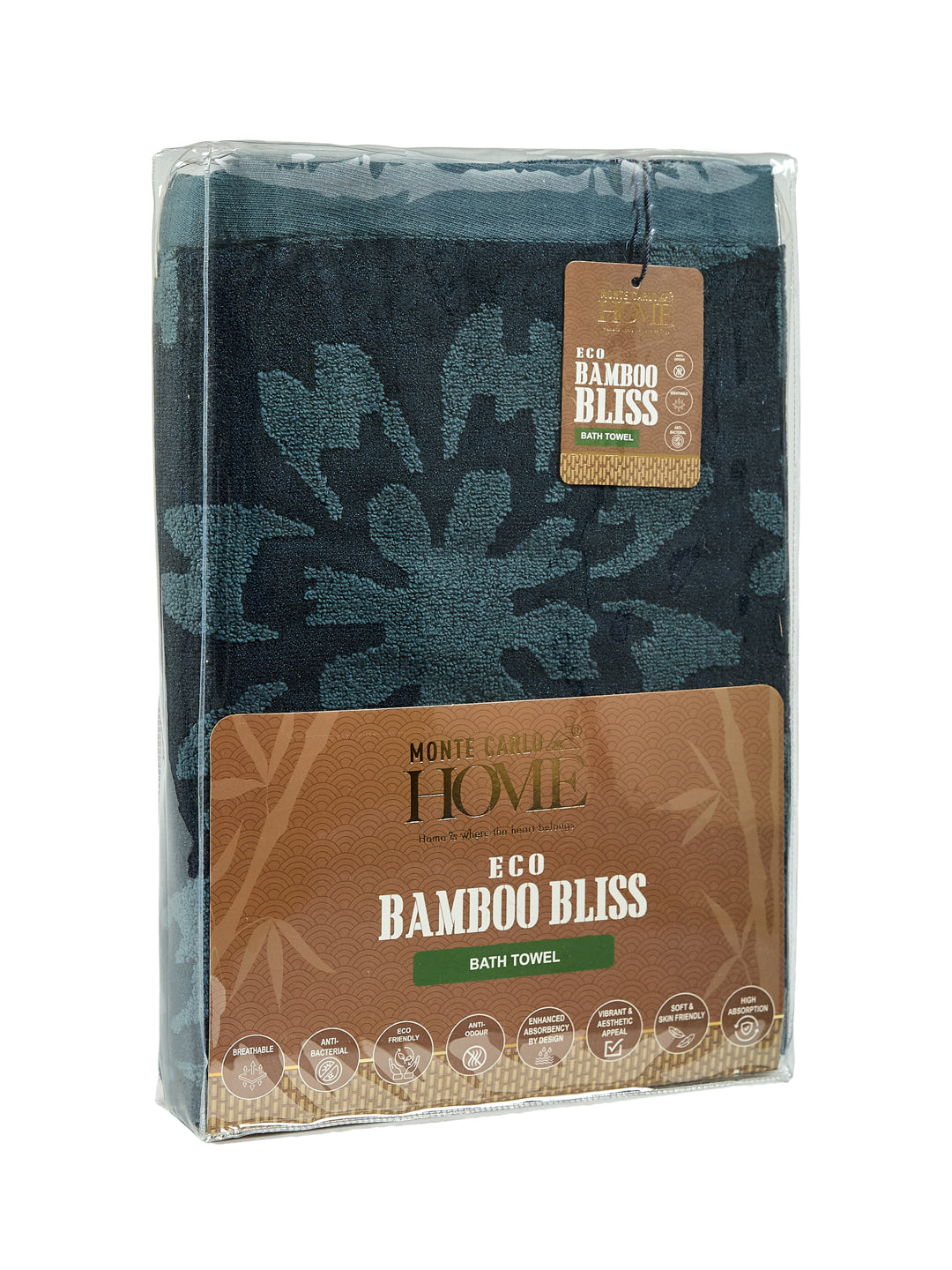Luxury Navy Blue Bamboo Cotton Self Design 630 GSM Bath Towel Eco Bamboo Bliss 1 Pc Pvc