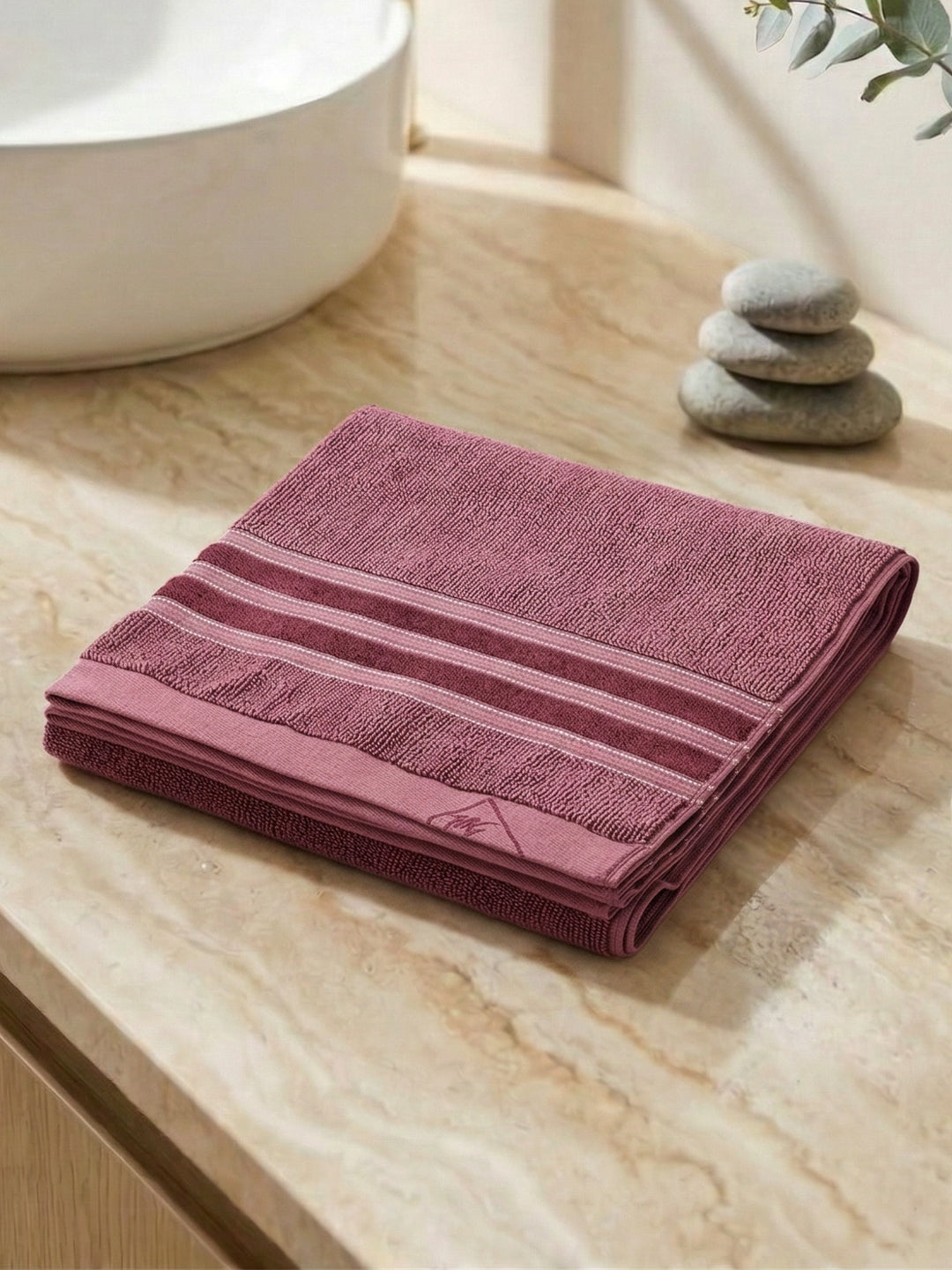 Luxury Burgundy Bamboo Cotton Self Design 630 GSM Bath Towel Eco Bamboo Bliss 1 Pc Pvc