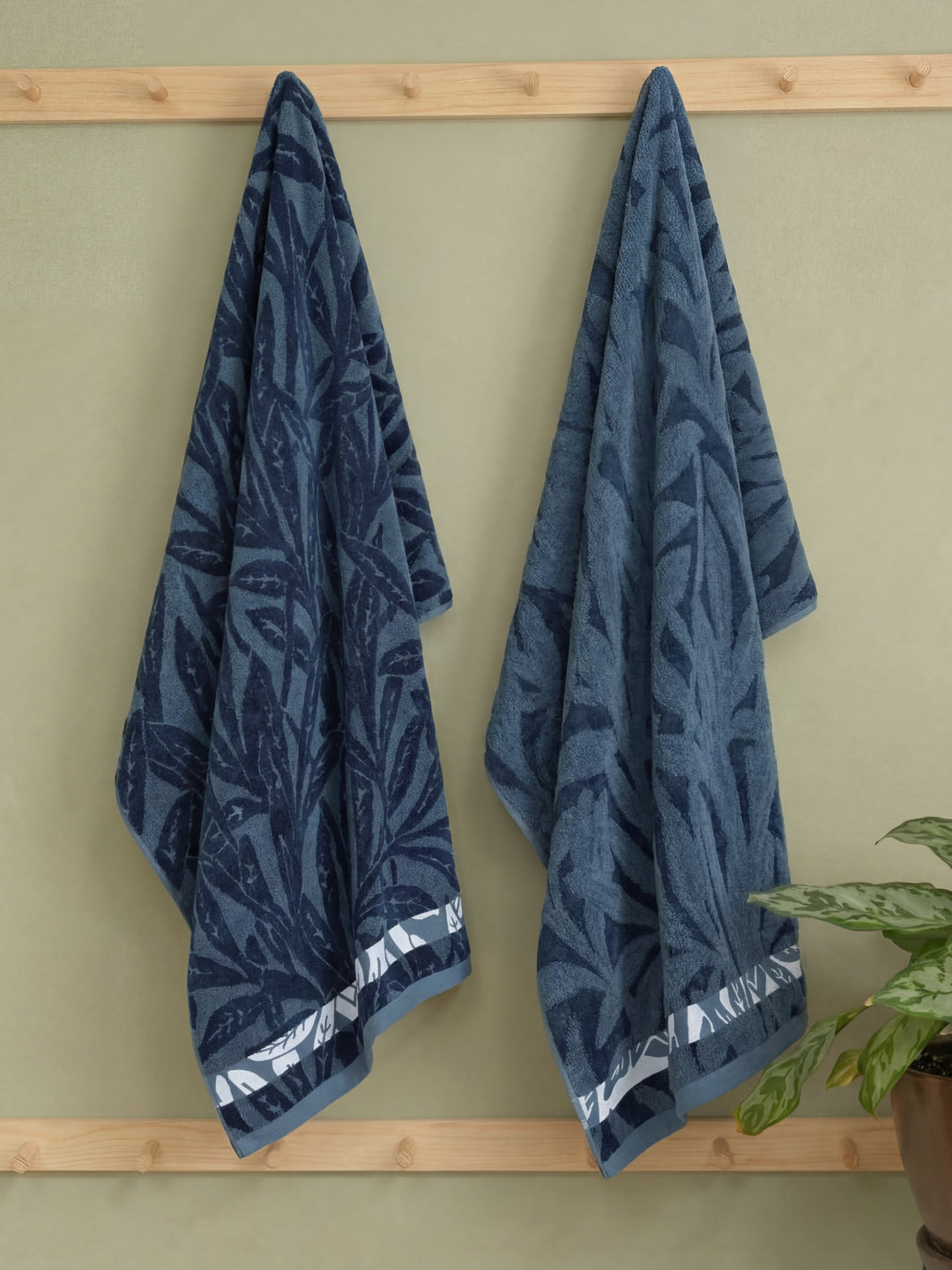 Luxury Navy Blue Bamboo Cotton Self Design 630 GSM Bath Towel Eco Bamboo Bliss 1 Pc Box Pack