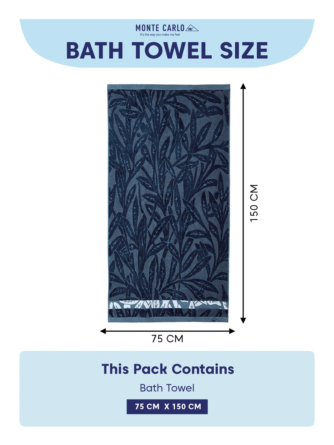 Luxury Navy Blue Bamboo Cotton Self Design 630 GSM Bath Towel Eco Bamboo Bliss 1 Pc Box Pack