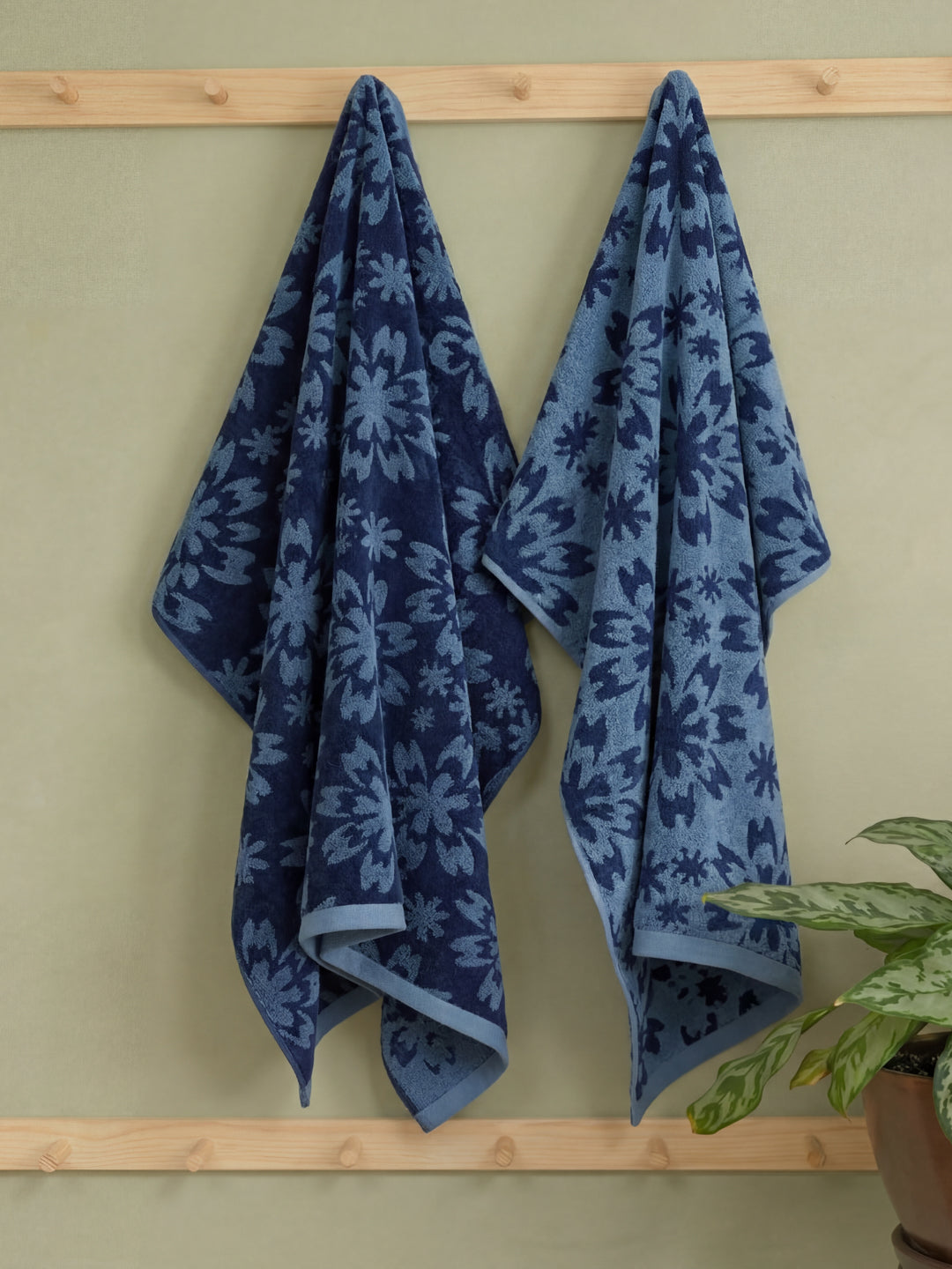 Luxury Navy Blue Bamboo Cotton Self Design 630 GSM Bath Towel Eco Bamboo Bliss 1 Pc Box Pack