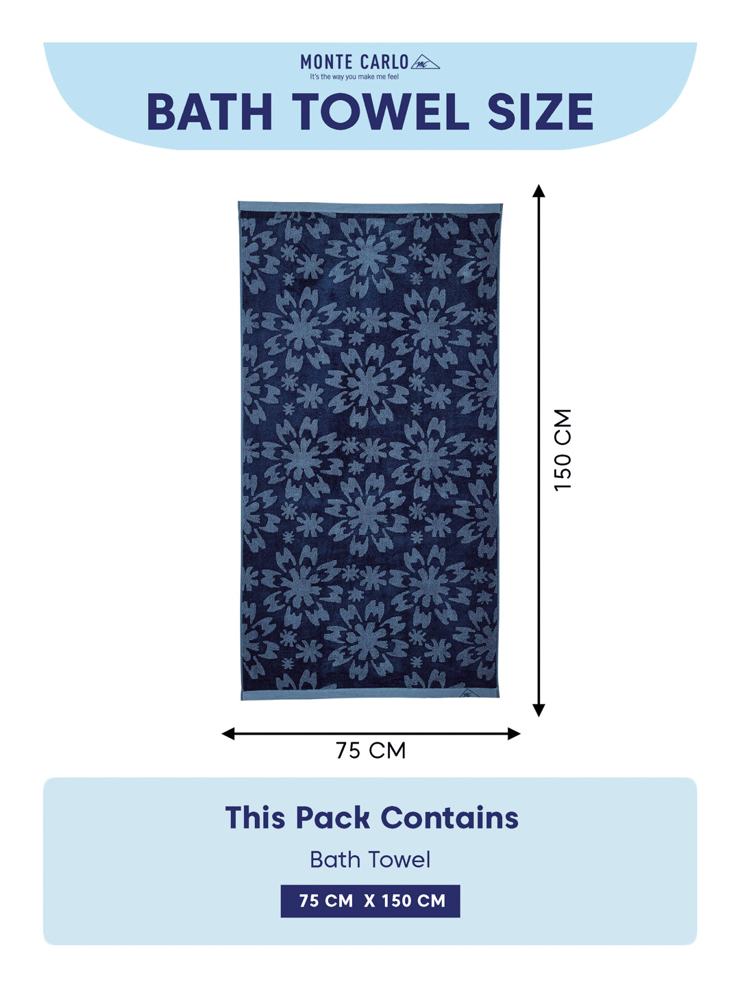 Luxury Navy Blue Bamboo Cotton Self Design 630 GSM Bath Towel Eco Bamboo Bliss 1 Pc Box Pack