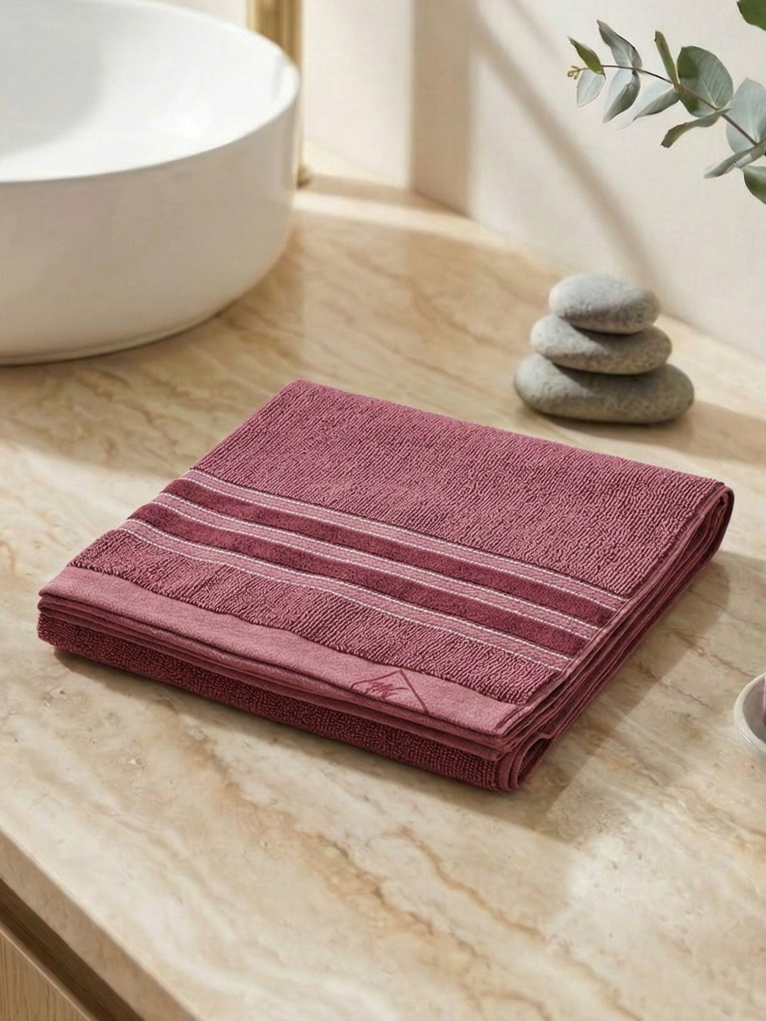 Luxury Burgundy Bamboo Cotton Self Design 630 GSM Bath Towel Eco Bamboo Bliss 1 Pc Box Pack
