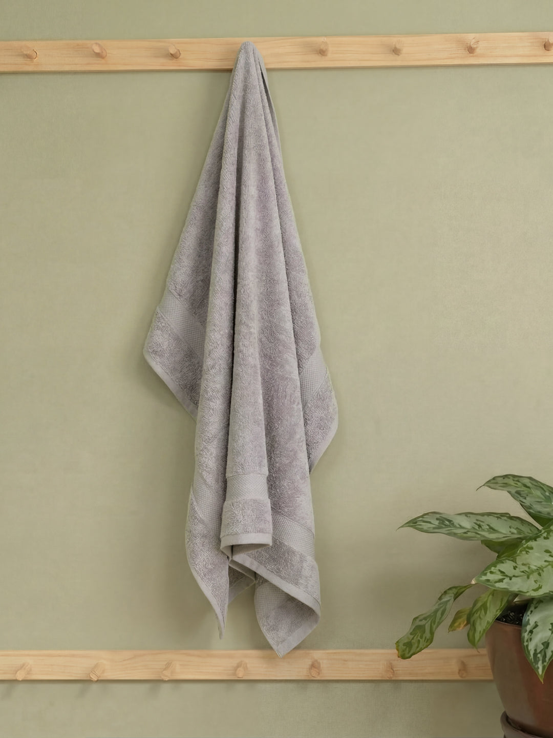 Luxury Light Grey Bamboo Cotton Solid 600 GSM Bath Towel Eco Bamboo 1 Pc Pvc Pack